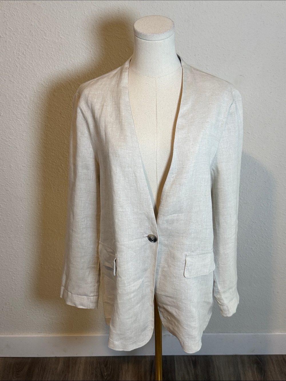 Ese O Ese Linen Single Button Neutral Blazer size Large